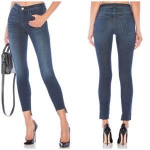 Frame Le Skinny De Jeanne Columbia Road Dark Wash Denim Step Hem Frayed Jeans